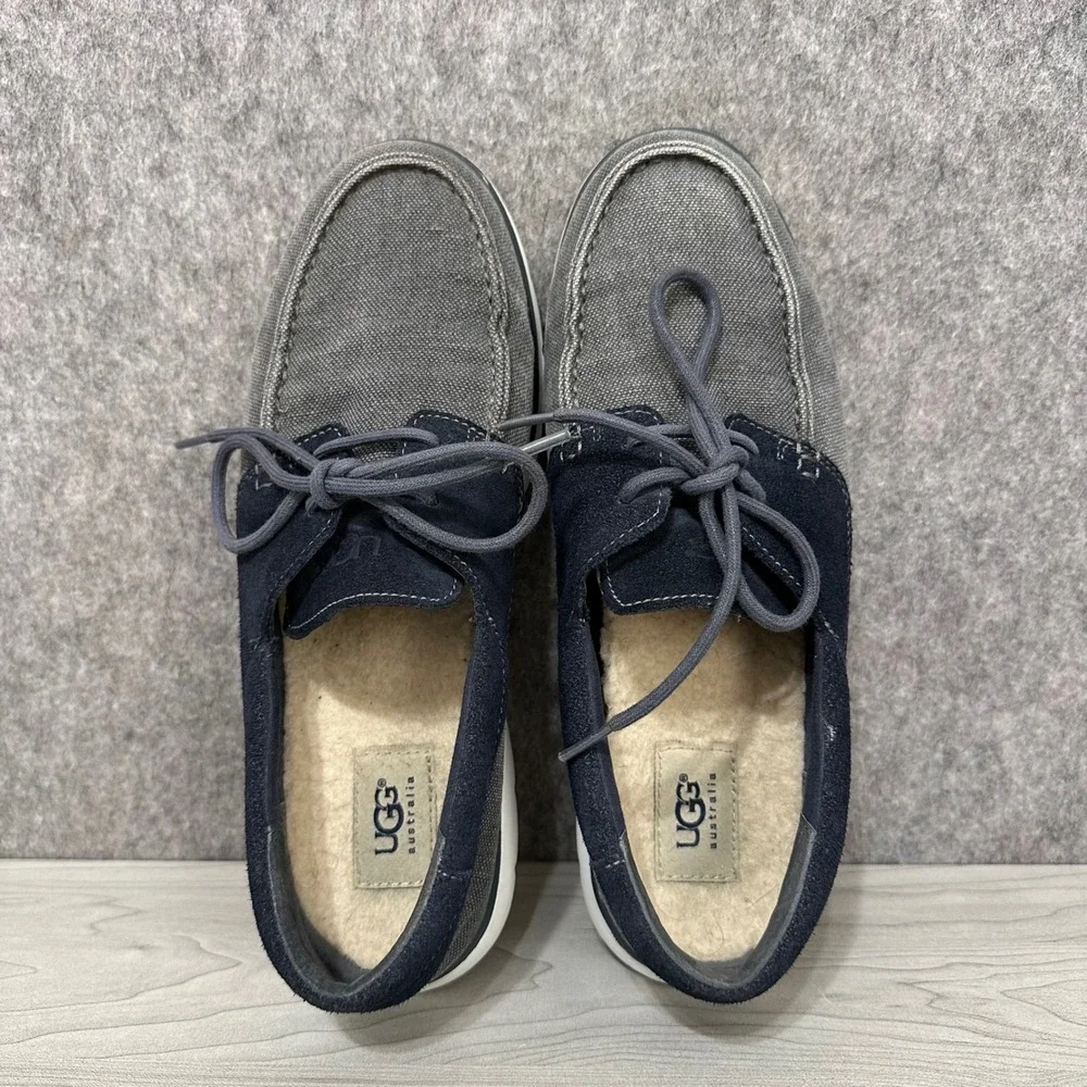UGG‎ Catton Boat Shoes Mens 8.5 Lined Navy Canvas Suede Moccasin Loafers
